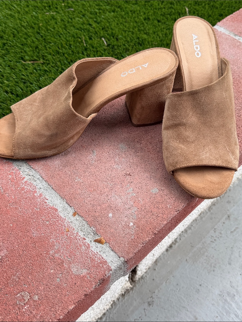 ALDO Brown Suede Open-Toe Block Heel Mules